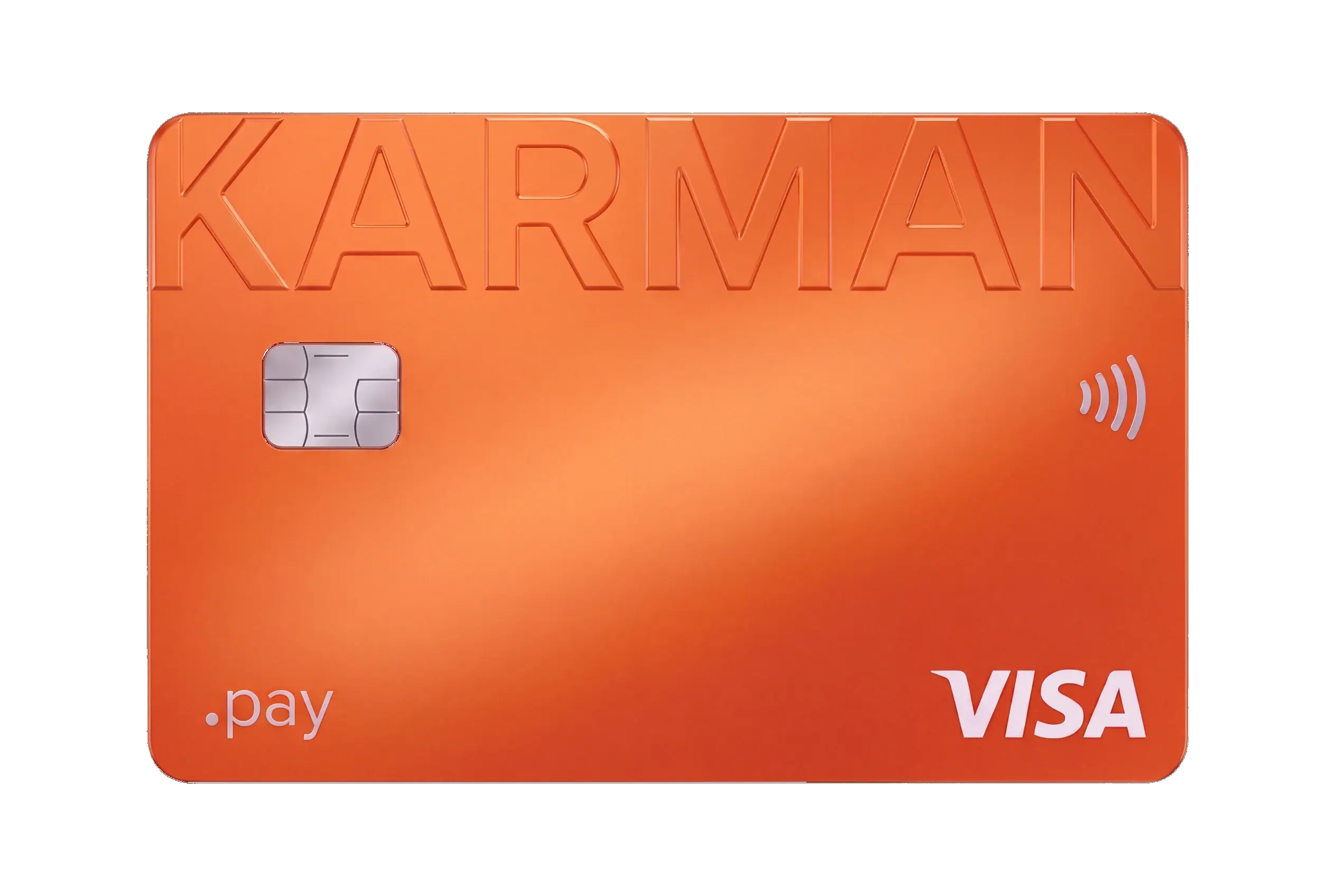 Оранжевая карта Karman.pay под углом: видны чип и дуги NFC
